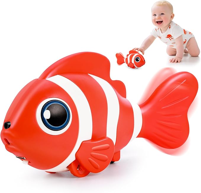 Crawling Fish Baby Toys, Novelty Tummy Time Toys for Babies 6-12 Months, Magic Swinging Fish Music Crawling Toys for Infant Toddler 12-18 Learning Crawl Walking Dancing 1st Valentines Days Gift