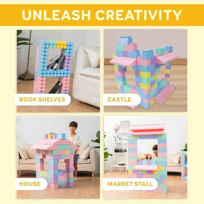 PLATPORTS Huge Blocks - Giant Plastic Blocks - Big Blocks - Jumbo Blocks - Big Building Blocks Jumbo - Jumbo Building Blocks - 86 Pieces Large Blocks for Kids Ages 1 to 8 with Wheels
