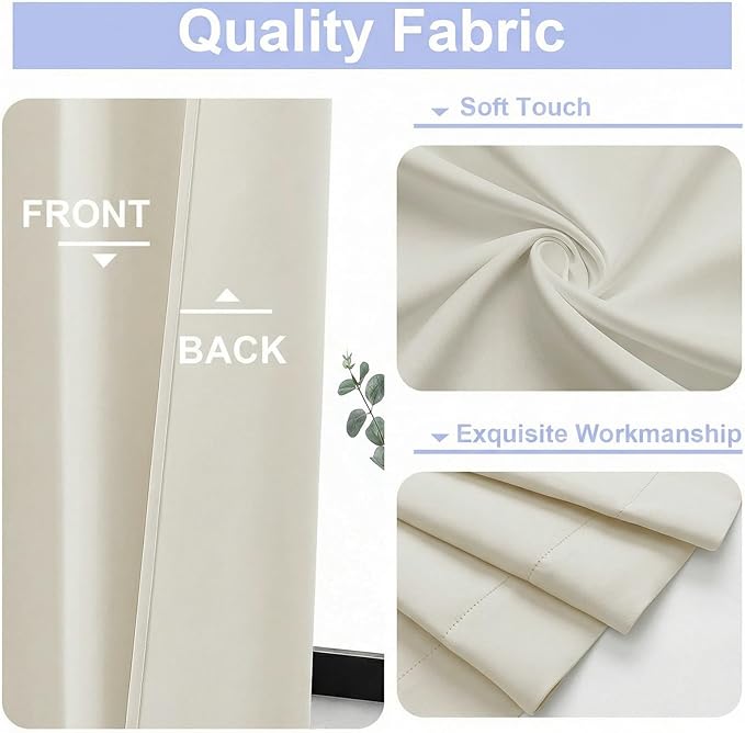 Simplebrand Ava Light Beige Short Light Filtering Curtains for Bedroom 45 Inches Long 2 Panels Set, Solid Thermal Insulated, Energy Saving Window Treatment Curtains Light Filtering, W40 x L45 Inch