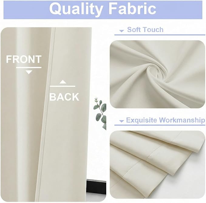 Simplebrand Ava Light Beige Light Filtering Curtains for Bedroom 72 Inch Length 2 Panels Set, Privacy Thermal Insulated Rod Pocket Door Window Curtains for Patio French Door Front Door, W40 x L72 Inch