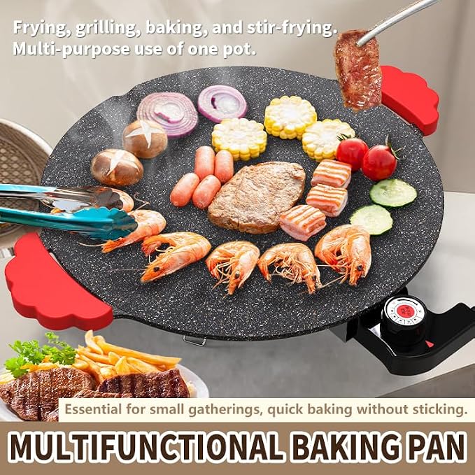 16" Indoor Grills Electric Smokeless, Includes 4 Barbecue Tools, 3 Cleaning Towels, Drip Tray, Suitable for Teppanyaki and Grilling