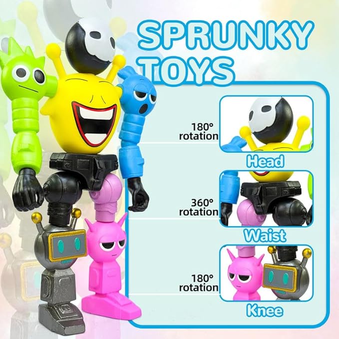 7 Inch Spunky Action Figure - Sprunky Toys Poseable & Detachable Joints Robot, Vibrant Surrealist Collectible for Sprunky Birthday Decorations, Desk Toys & Spunky Gifts (Color-B)