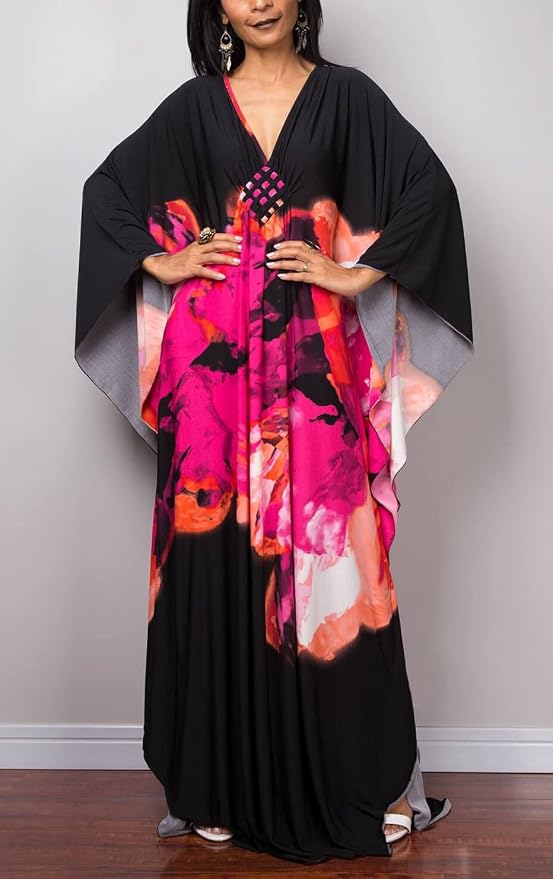 Venasha Womens Caftan Floral Print Kaftan Dress Short Sleeve Swimsuit Cover up Loungewear for Summer