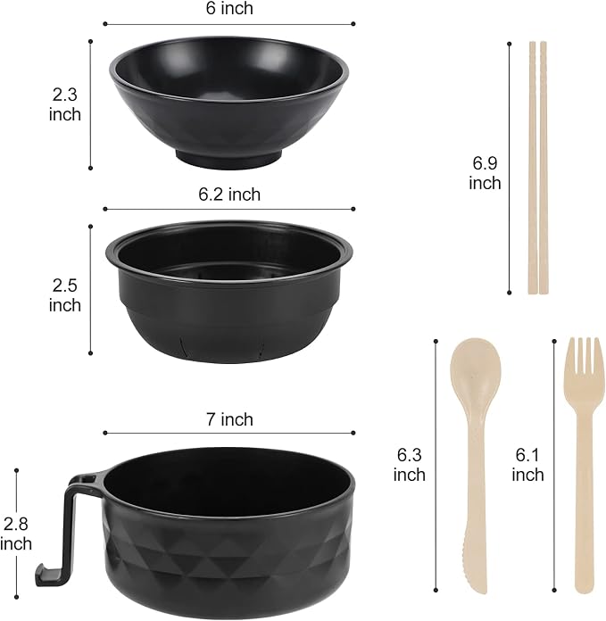 Microwave Ramen Cooker,Ramen Bowl Set,Microwave Noodle Bowl With Chopsticks and Spoon, College Dorm Room Essentials for Girls for Boys, Apartment Essentials, BPA-Free. (black) …