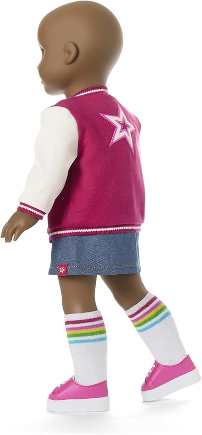 American Girl, Truly Me 18-inch Doll #114 with Brown Eyes, Without Hair, Deep Skin, Varsity Jacket, for Ages 6+
