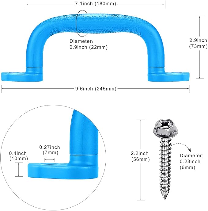 Dolibest Set of 4 Safety Playground Handles,Swing Set Kids Safety Hand Grips for Playset, Climbing Frame, Play House,Climbing Frame, Play House Handles(Blue)