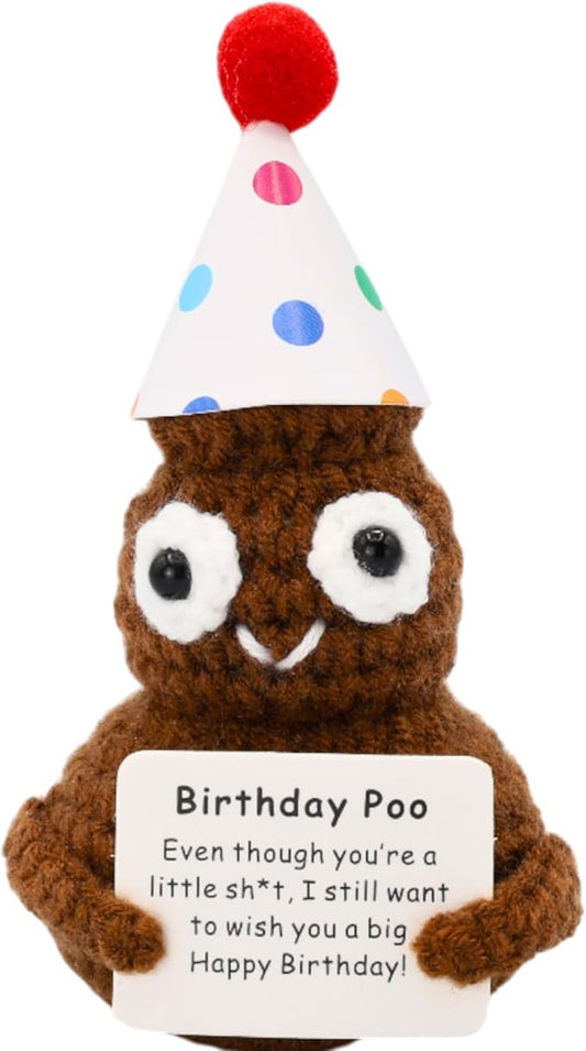 Birthday Poo with Stand. Emotional Support Crochet Gift. Happy Birthday Gifts for Women, for Her. Present for Mom. Funny Gag Gift for Friends.