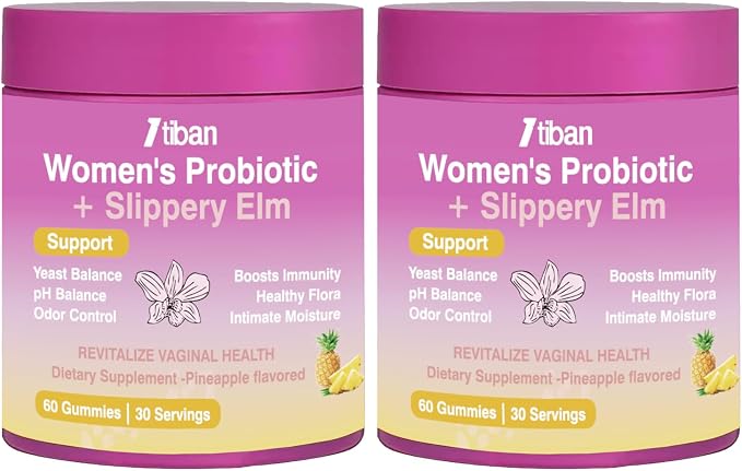 Feminine Vaginal Probiotics Gummies, Supports pH Balance & Digestive Health, Slippery Elm for Women, Suagr-Free, Veagn, Pineapple Flavor, 120 Count