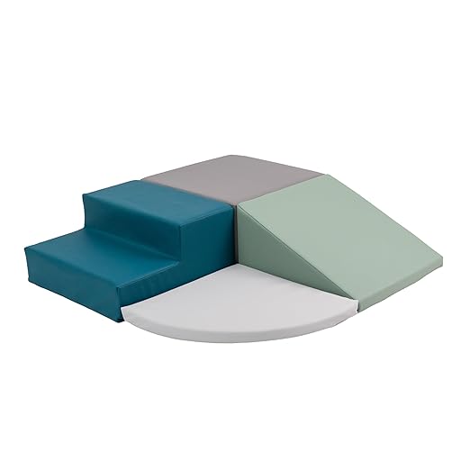Playtime Essentials 4-Piece First Steps Corner Climber Climbing Foam Block Set for Little Kids – Indoor Toddler & Baby Soft Playset for Children to Climb and Crawl and Slide - Glacier