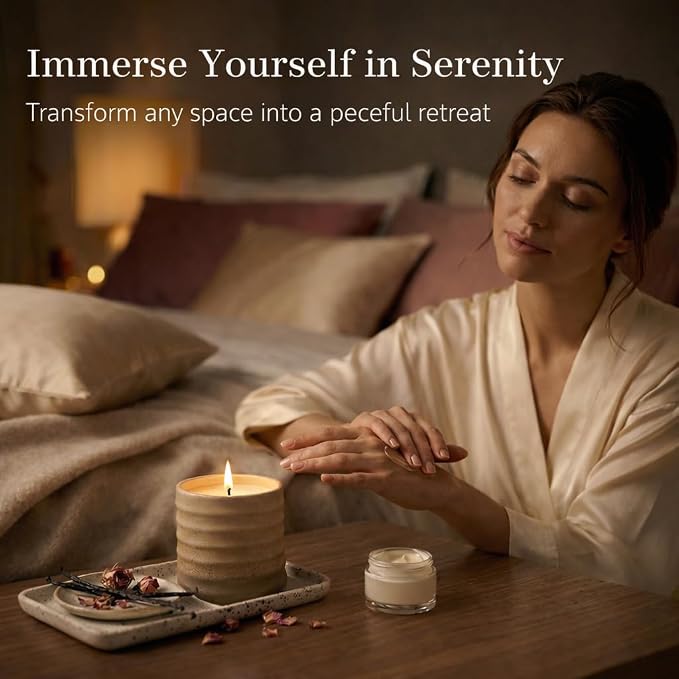 Pure Sandalwood Scented Soy Candle – Decorative Gradient Ceramic Jar Candle, Non Toxic Aromatherapy Candle, Long Lasting Candle Gift for Women, Home Decor