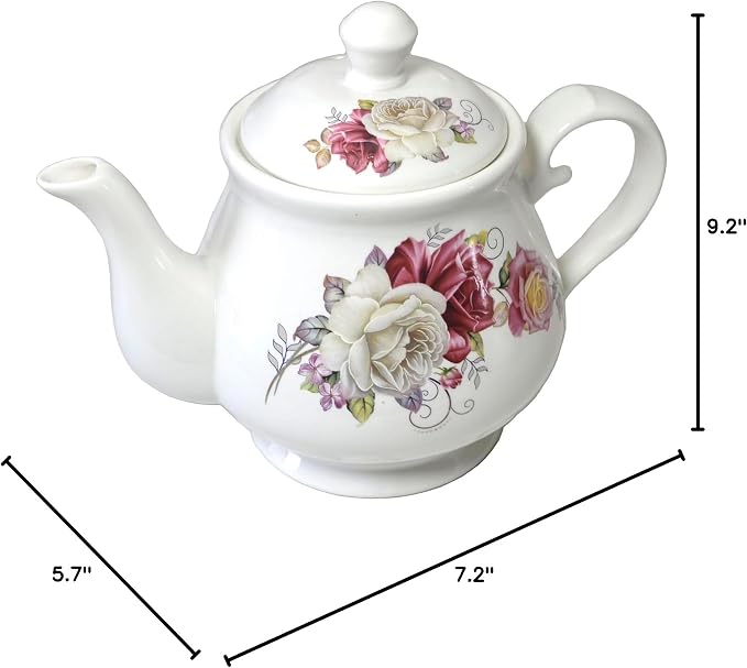 European Style Porcelain Teapot, Coffee Tea Water Pot Vintage Ceramic Kettle (42oz)