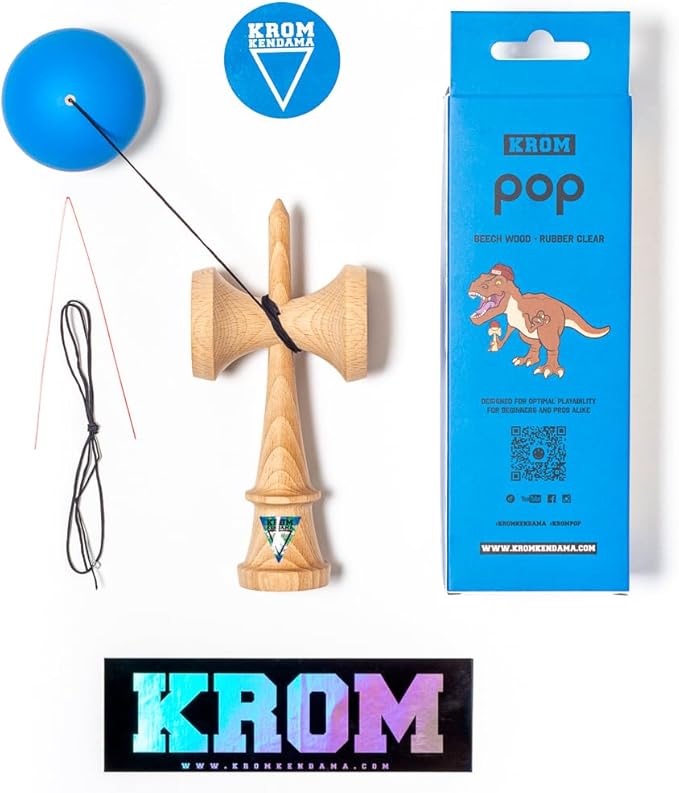 Kendama Toy POP Dark Blue - High Wood Quality - Extra Strong - for Beginner and Pro - Gift Pack : Extra String + Stickers