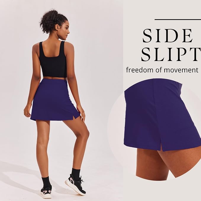 Ekouaer 16" Skorts for Women with Pockets Golf Pickleball Tennis Skirt | Silicone Grippers,2 Inner Pockets,Wide Waist,Side Slit Hem,Breathable,Soft,Lightweight