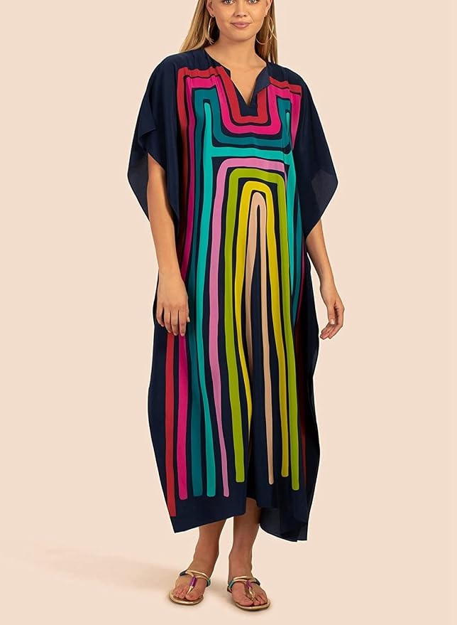 Venasha Womens Caftan Floral Print Kaftan Dress Short Sleeve Swimsuit Cover up Loungewear for Summer