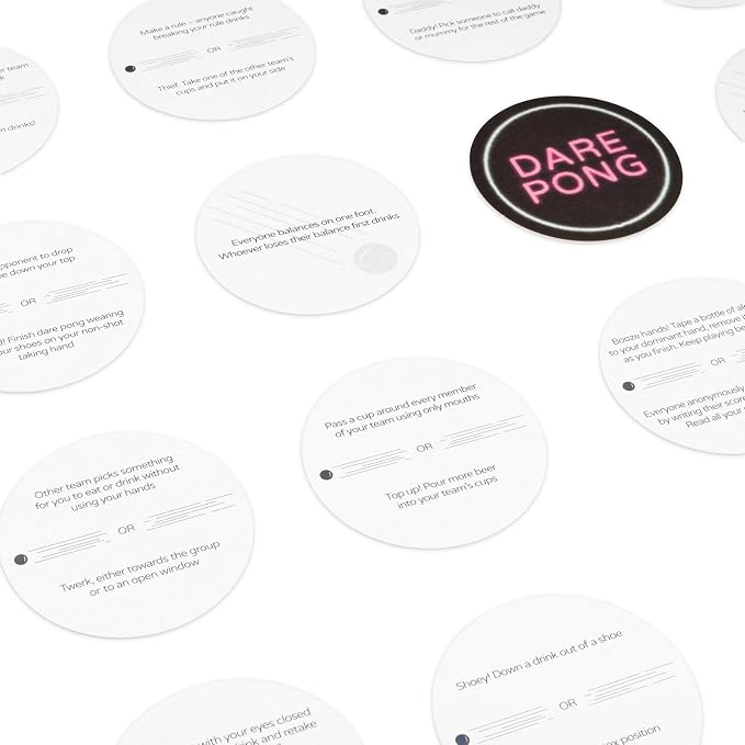 Dare Pong - Full Beer Pong Set and 50 Coasters with Dares, Perfect and Fun Drinking Games, Adult Board Games, Great for Bachelorette Party, Couples Games and Adult Games for Game Night