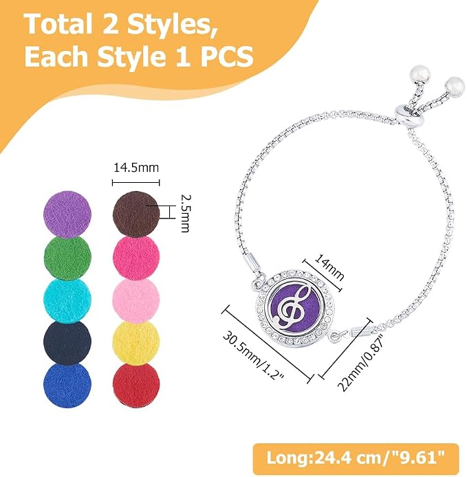2 Sets Aromatherapy Essential Oil Diffuser Bracelet 316 Stainless Steel Slider Bracelet Aromatherapy Locket Adjustable Bracelet with 20pcs Refill Pads for Women 9.61 Inches