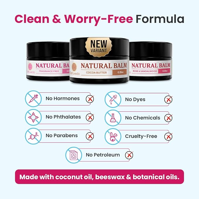 Natruveda Vulva Balm Discovery Pack – Fragrance-Free,Cocoa & Rose Sandalwood | Feminine Moisturizer for Dryness, Itching, Chafing & Odor | Natural Intimate Skincare – 0.35 oz Jars (3-Pack)