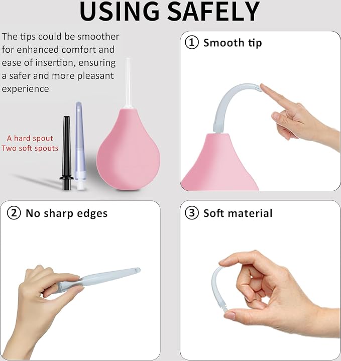Douche for Women Enema Bulb Kit - Anal Douche,Enima Anal Douching with 3 Nozzle,Reusable Anal Cleaner Enema Bulb,Enima for Men Women(Pink)