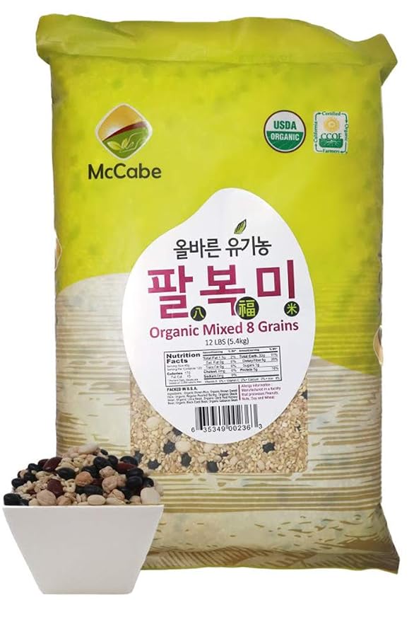 McCabe Organic 8 Mixed Grain - Organic Whole Mixed Grains Rice Mix 12Lbs | Rich with Fiber & Minerals | USDA and CCOF Certified | Product of USA | Rich with Fiber & Minerals | USDA and CCOF Certified | Product of USA