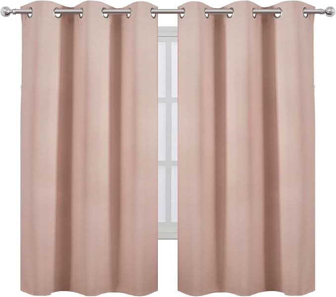 LEMOMO Blackout Curtains 42 x 63 inch/Blush Curtains Set of 2 Panels/Thermal Insulated Room Darkening Bedroom Curtains
