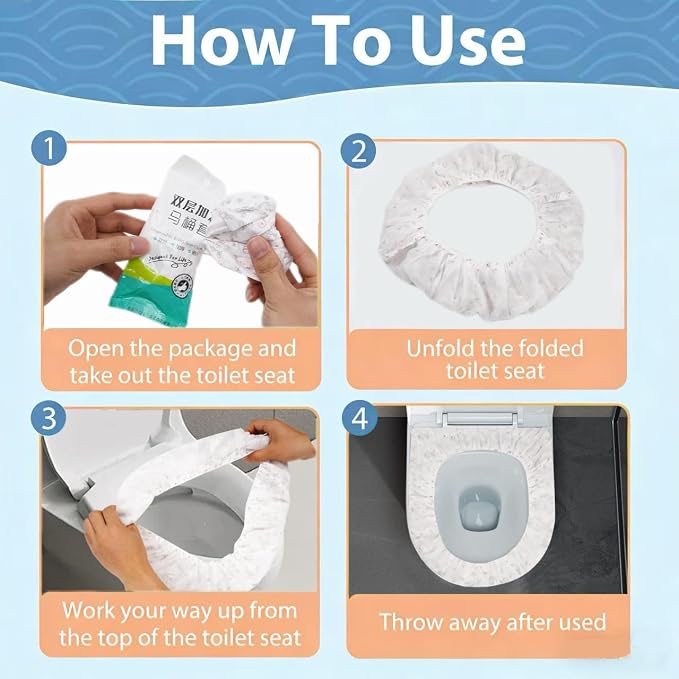 Disposable Toilet Seat Covers, 20 Pcs, Waterproof Non-Woven Fabric, Individually Wrapped, Portable for Travel, Hotel, Hospital, Public Toilet (Cartoon Print)