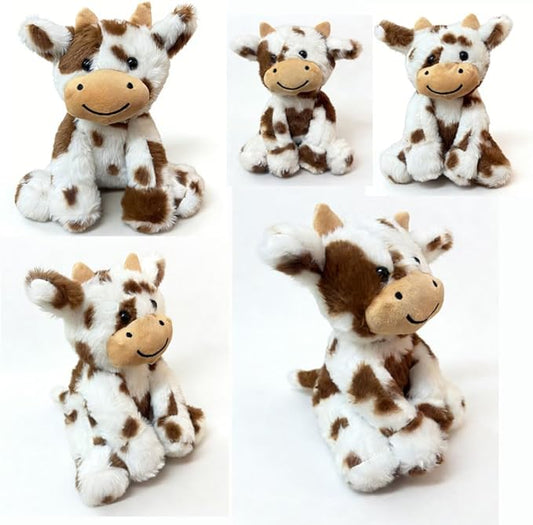 Cute Cow Plush Stuffed Animal Doll Toy 8 inch for Girls Boys One Pieces （Each one has a Different Pattern） (sit Cow bd Brown