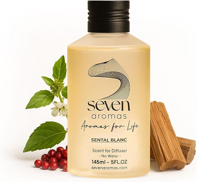 SevenAromas Santal Blanc | 145ml 5oz Hotel Scent Diffuser Oil | Woody | Sandalwood, Vetiver & Cinnamon | Luxury Hotel Aromatherapy