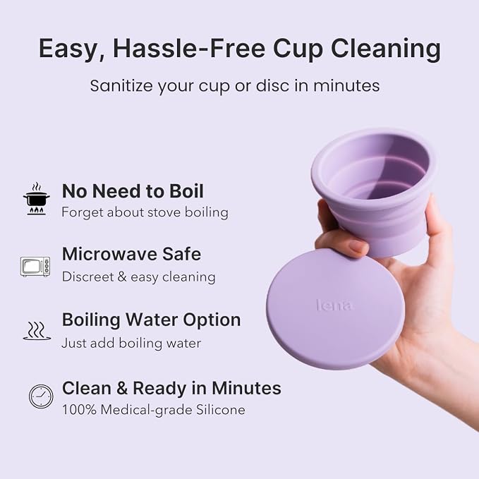 Lena Cleaning Container for Menstrual Cups – Light Purple – Reusable Silicone Cup for Easy Cleaning and Storage | Compact, Microwave-Safe, Travel-Friendly Design for Period Cup & Disc Care