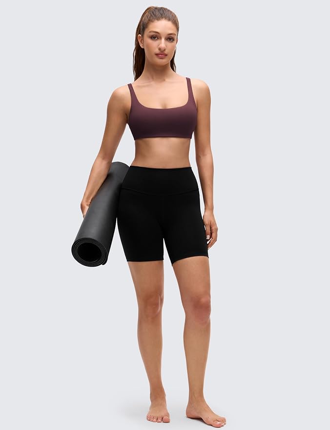 CRZ YOGA Butterluxe Square Neck Spaghetti Strap Sports Bras for Women - Low Coverage Yoga Wireless Padded Cami Crop Top