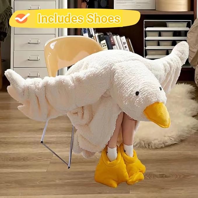 Goose Blanket Hoodie Onesie Adult & Kid,Oversized Warm Duck Wearable Hoodie Blanket with Sleeves,Cozy Sleeping Bag