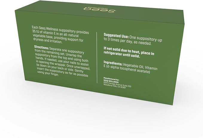 Vitamin E Suppositories - Vaginal Dryness and Iritation Relief - Menopause Support - All Natural Feminine Care - 35 IU - 24 Count