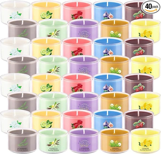 40 Pack Scented Candle Set, 10 Fragrances, 35g Natural Soy Wax Candles with Smokeless Cotton Wicks, Ideal for Home Decor, Yoga, Meditation, Spa & Gifting.Mother's Day