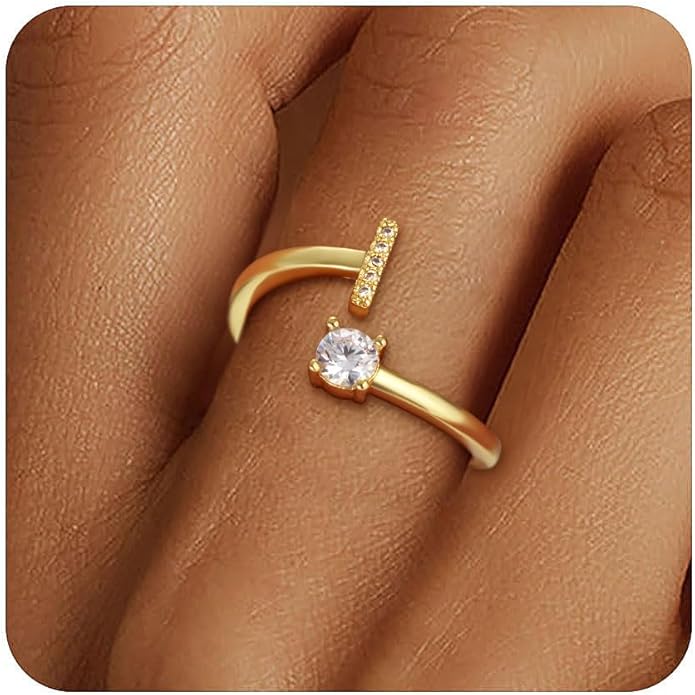 Eaciy Valentines Day Gifts for Kids Teen Girls - Initial Rings, Dainty 14K Gold Plated Adjustable Letter Rings Teen Girls Gift Trendy Stuff Non Tarnish Ring Birthday Valentines Day Gifts Jewelry