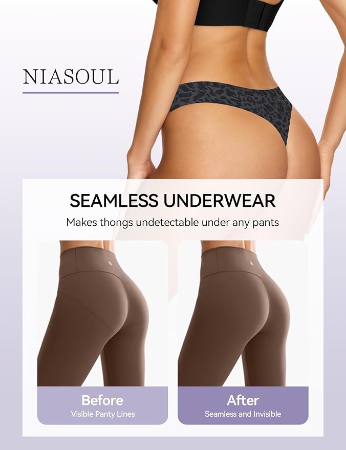 NIASOUL Thongs for Women Seamless Thong Panty Liners No Show Breathable G-Strings Workout Underwear