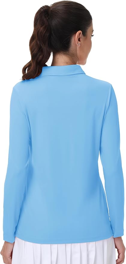 MAGCOMSEN Long Sleeve Polo Shirts for Women Golf Tops with Collar Work | UPF 50+ Sun Protection, 4 Buttons, Moisture Wicking, Breathable, 4-Way Stretch, Collared, Quick Dry, Active, Casual, Tennis