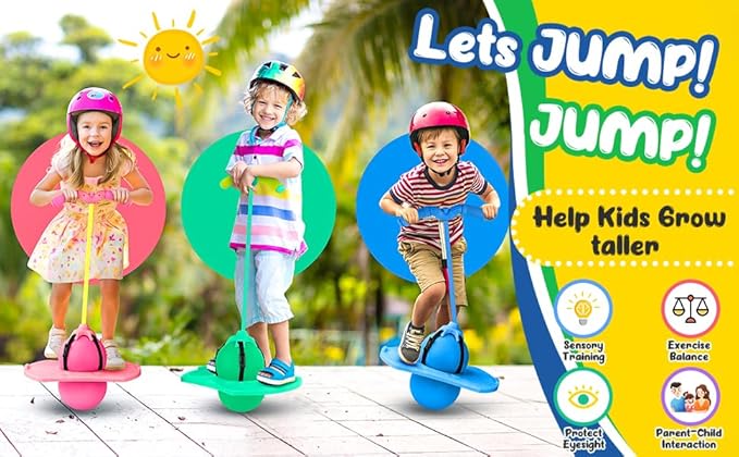 Pogo Jumper with Handle and Ball Pump, High Jump Toy Bounce Jump Trick Board Pogo Bouncing Ball Safe and Fun Pogo Stick for Kids Boys Girls and Adults (Green)