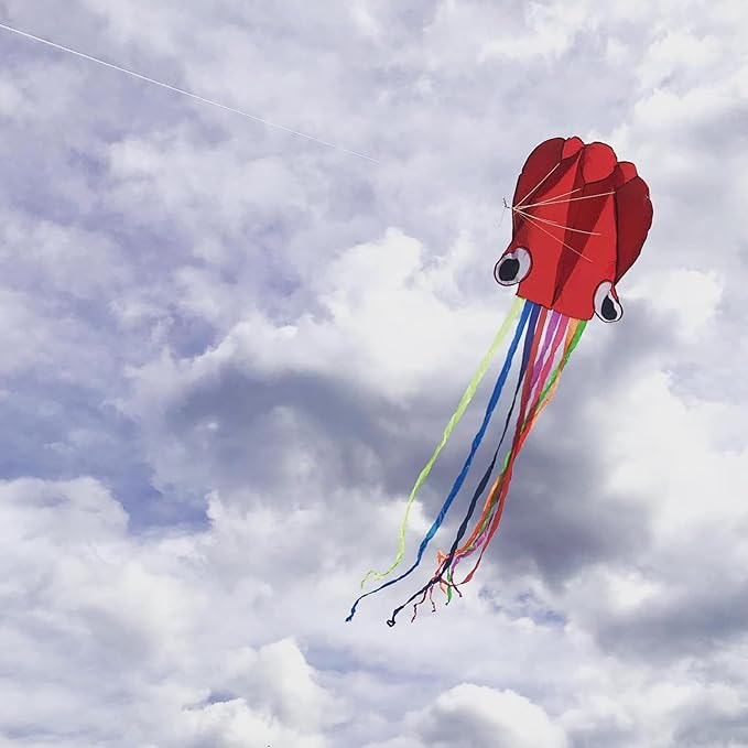 Large Octopus Kites for Kids and Adults - Easy to Fly, 28X158 3D Software Colorful Kite with Long Tails. Perfect for Beach and Outdoor Activities