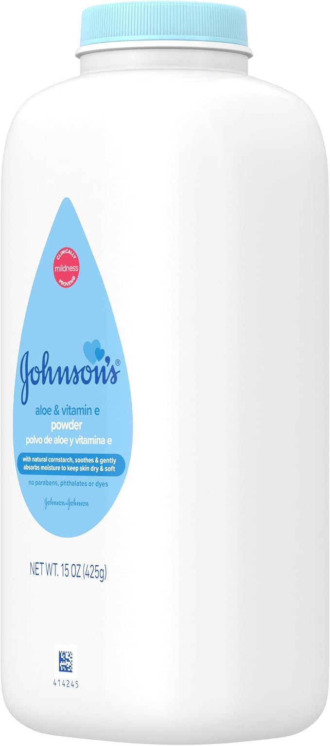 Johnson's Baby Powder with Naturally Derived Cornstarch, Aloe & Vitamin E for Delicate Skin, Hypoallergenic, Free of Parabens, Phthalates & Dyes for Gentle Baby Skin Care, 15 oz (Pack of 3)