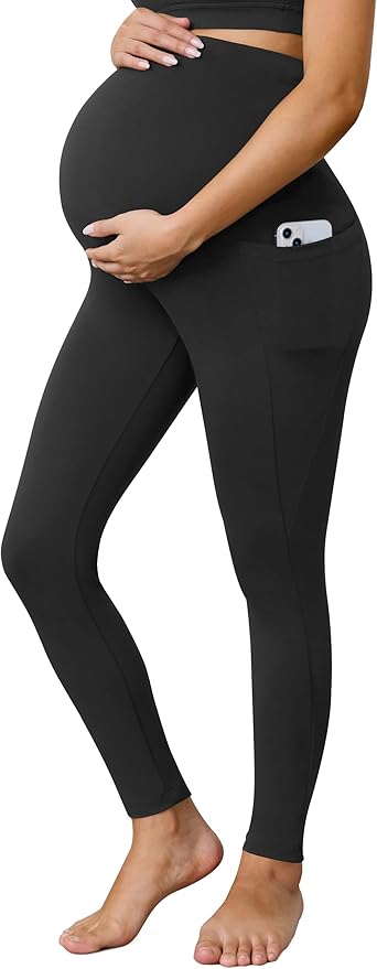 Buttergene 1 Pack Women's Maternity Leggings with Pockets Over The Belly Pregnancy Active Wear Workout Yoga Tights Pants