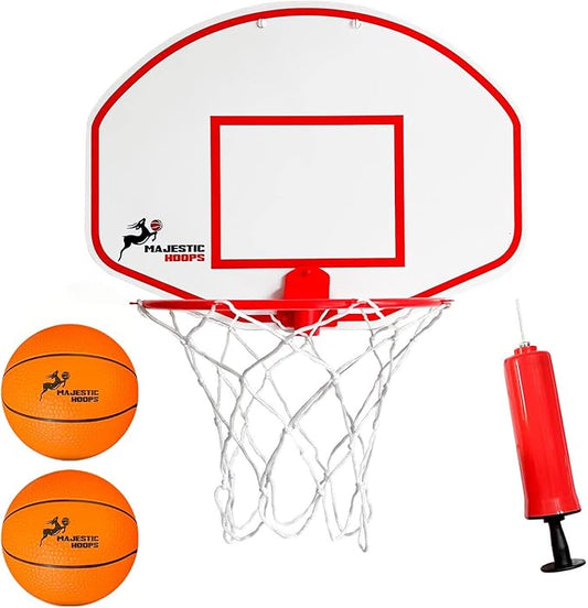 Majestic Hoops Mini Basketball Hoop - Indoor Basketball Hoop - Durable Plastic Basketball Hoop for Kids and Adults - No Assembling - Premium Basketball Game with Ball and Pump