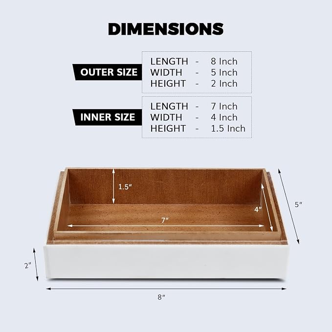 Handicrafts Home Black and White Decorative Storage Box with Lid– Slim Rectangular Storage Box, Handmade Resin Inlay Wooden, Remote Holder, Desk Organizer, Decorative Keepsake & Jewelry Box- 6x8x1.5
