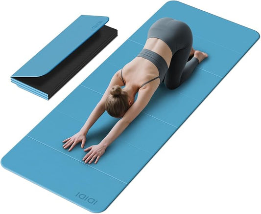 Foldable Extra Large Yoga Mat 74"×31.5", 8mm Double-Sided Non Slip Lightweight Fitness Mat for Man & Woman, Portable for Home Studio & Travel