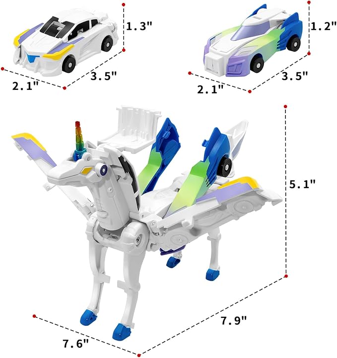 Unicorn Collision Transforming Cars Toy for Girls Boys, 2 Magnetic Cars Transform into Magical Unicorn Collision Transforming Robot Cars Toy Deformation Christmas Birthday Gifts for Kids Blue