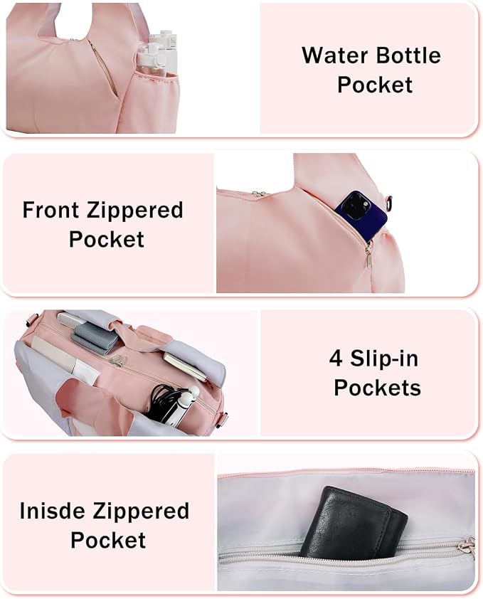 RHDZO Gym Bag for Women with Shoe Compartment Yoga Mat Bag with Wet Pocket and Water Bottle Holder Weekender Bag with Strap