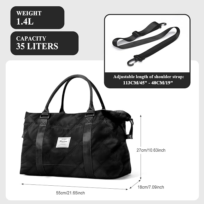 Travel Duffel Bag, Carry On Overnight Weekender Bags for Women | Travel Bag with Wet Pocket & Trolley Sleeve, For Spirit Airlines 18x14x8 Personal Item Bag
