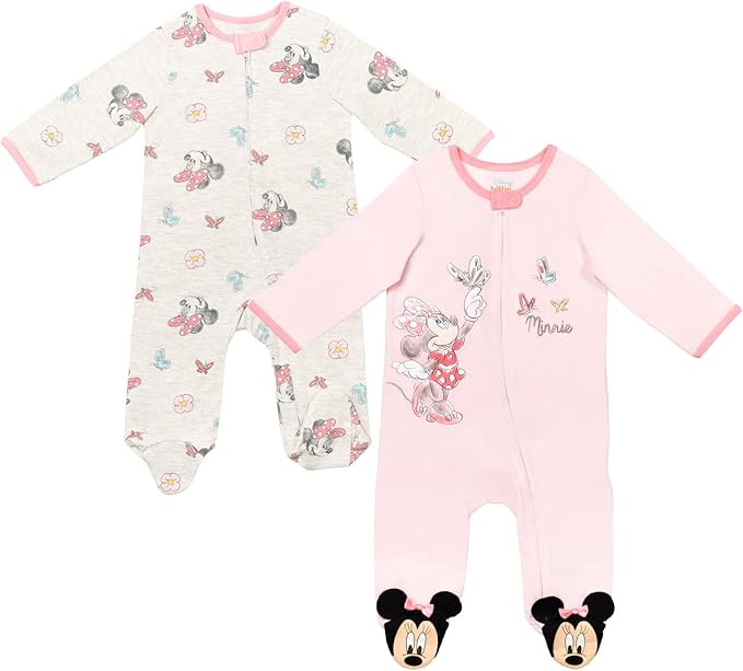 Disney Baby Girls 2 Pack Zip Up Sleep N' Plays Newborn to Infant Sizes (Newborn - 24 Months)