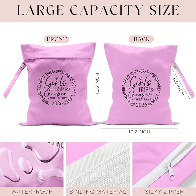 Girls Trip Gifts Wet Dry Bag, Beach Bag Wet Bag Favors, for Swimsuit Toiletry Travel Essentials For Women Aloha Bags, Beach Travel Gym Laundry bags for Dirty Diaper Swimsuit Gifts (Pink)