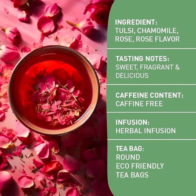 HANDPICK, Rose Buds Herbal Tea Bags - 50 Count | Caffeine Free Rose Tea with Chamomile & Tulsi | Floral & Smooth | Round Eco-conscious Tea Bags