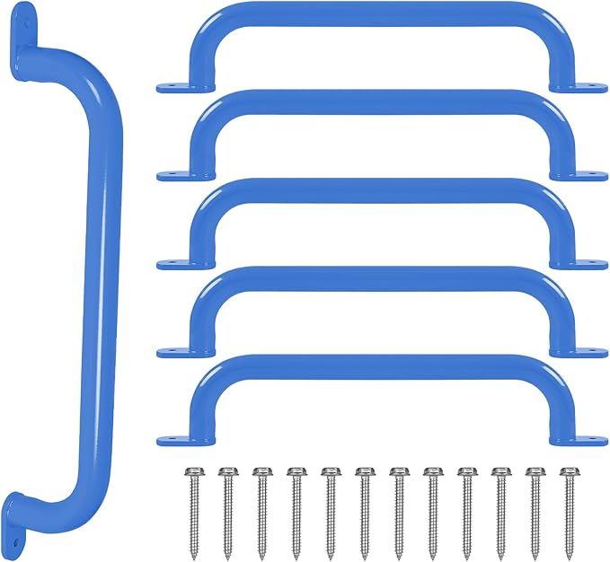 ESPETS 6 Pieces 17 Inch Blue Metal Safety Handles for Playground Equipment - Outdoor Kids Swing Set Accessories Grab Handles, Playset Hand Grips, Indoor Kids Monkey Bars for Play Structure