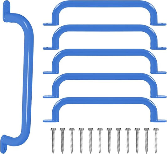 ESPETS 6 Pieces 17 Inch Blue Metal Safety Handles for Playground Equipment - Outdoor Kids Swing Set Accessories Grab Handles, Playset Hand Grips, Indoor Kids Monkey Bars for Play Structure
